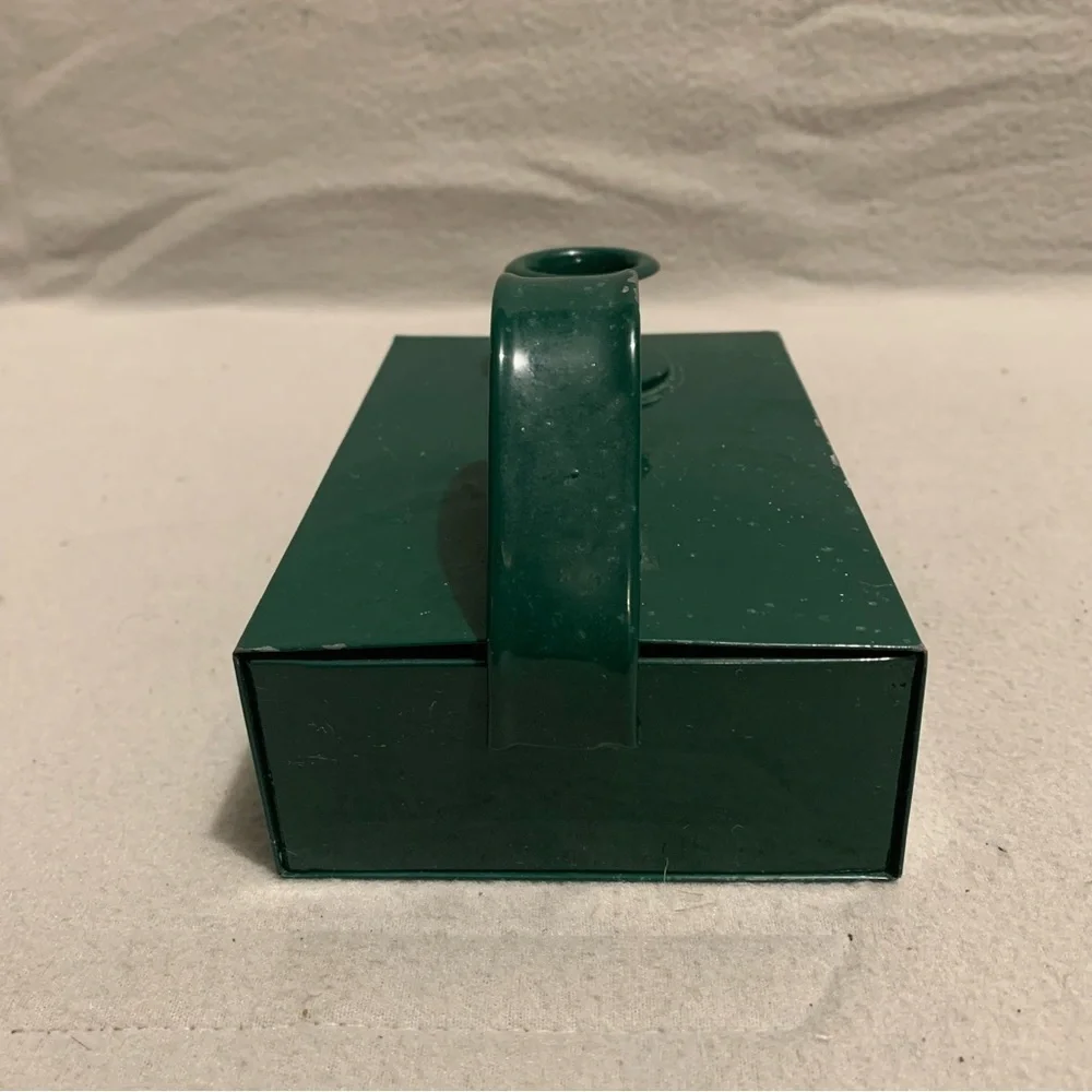 Vtg. Green Metal Chamber Candlestick Holder w/Candle Storage - Candles Included